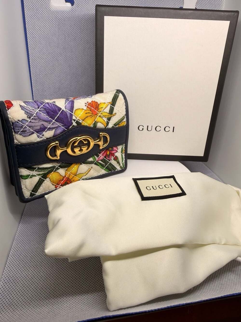 Gucci GG Marmont Floral Quilted Canvas Wallet with Horsebit Detail